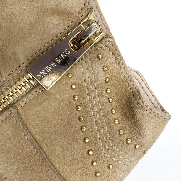 Anine Bing Bianca Bootie Beige Suede Gold Studded Harness Sz 36 / 6 US - Picture 10 of 11